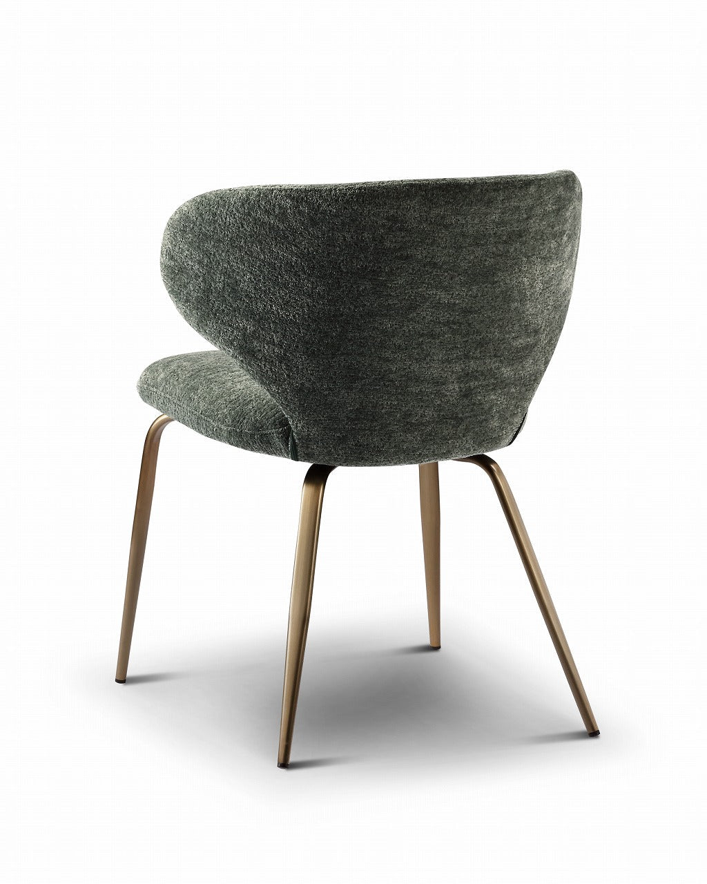 Modern chair with green upholstered seat and backrest on a white background