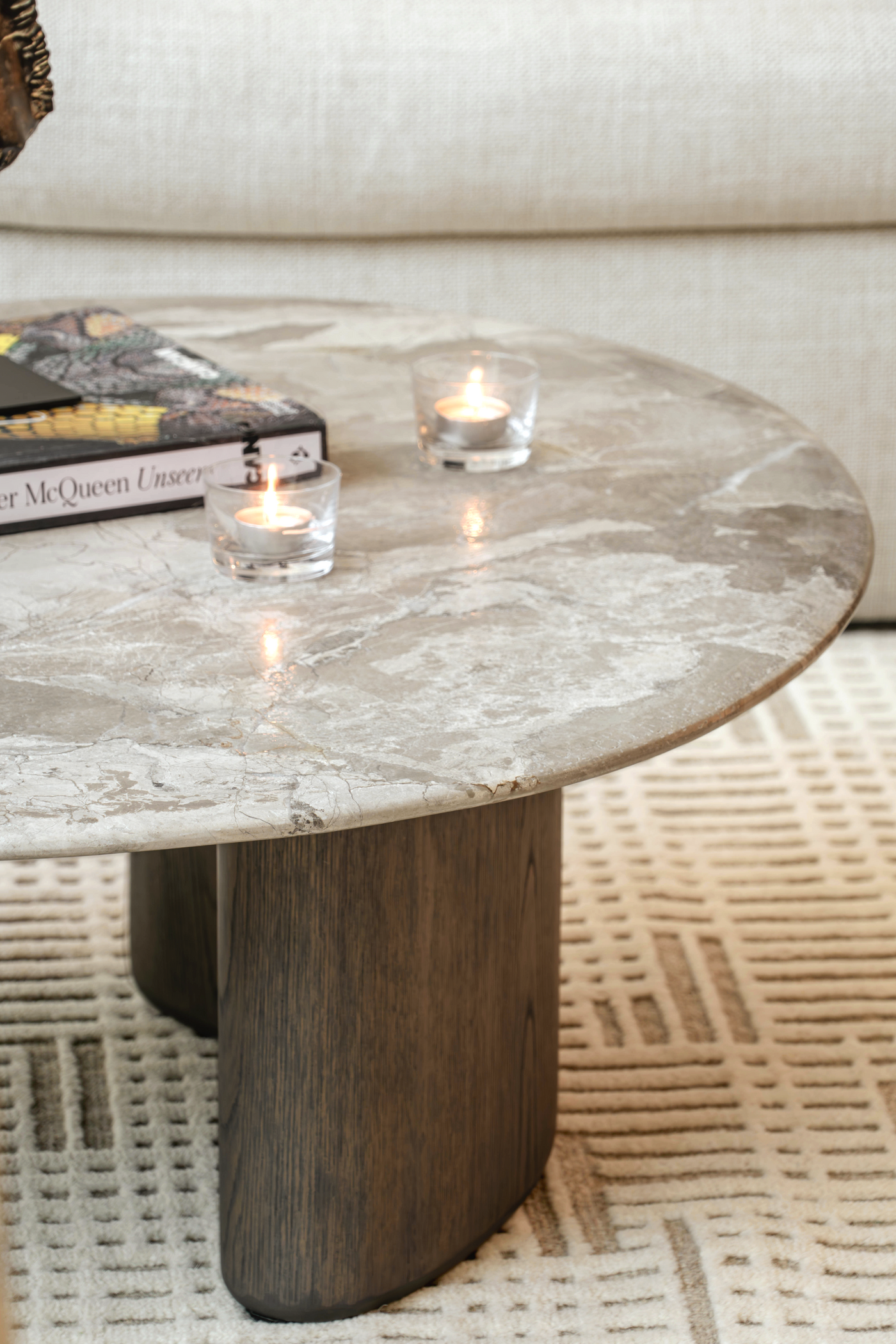 Senti Coffee Table Duo - Maple Brown Marble & Elmwood Base
