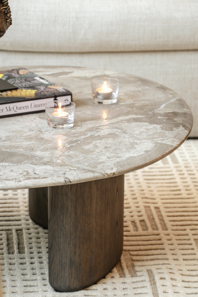 Senti Coffee Table Duo - Maple Brown Marble & Elmwood Base
