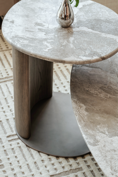 Senti Coffee Table Duo - Maple Brown Marble & Elmwood Base