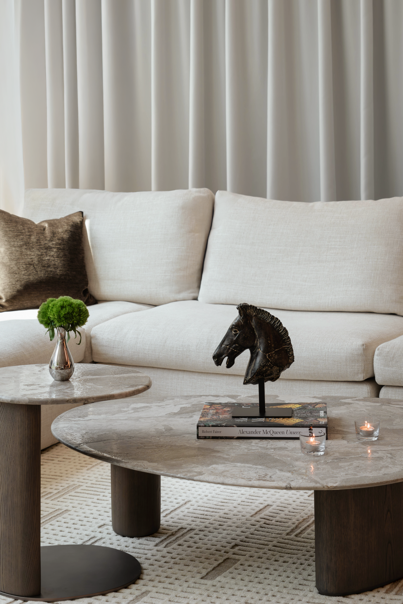 Senti Coffee Table Duo - Maple Brown Marble & Elmwood Base