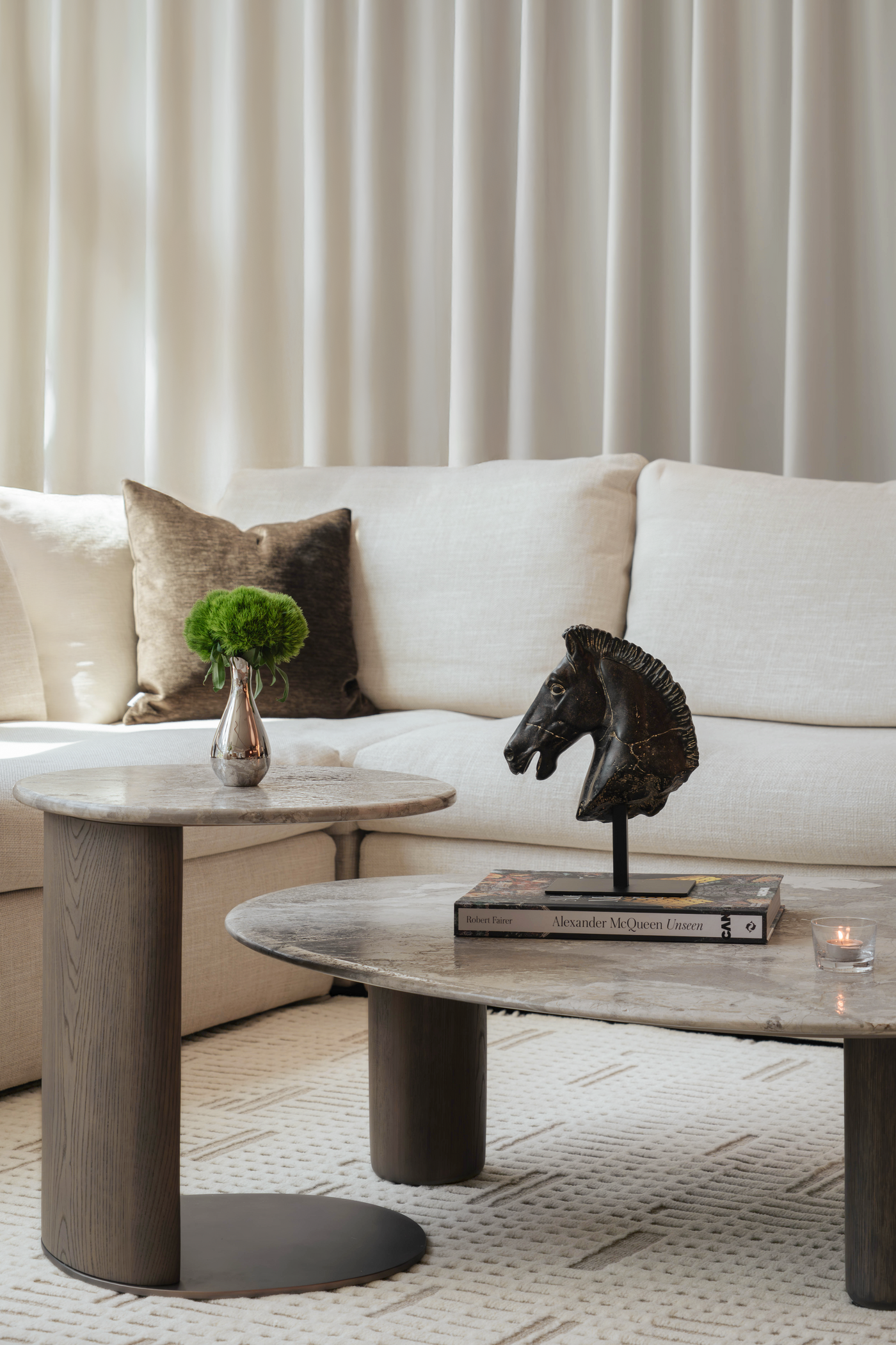 Senti Coffee Table Duo - Maple Brown Marble & Elmwood Base