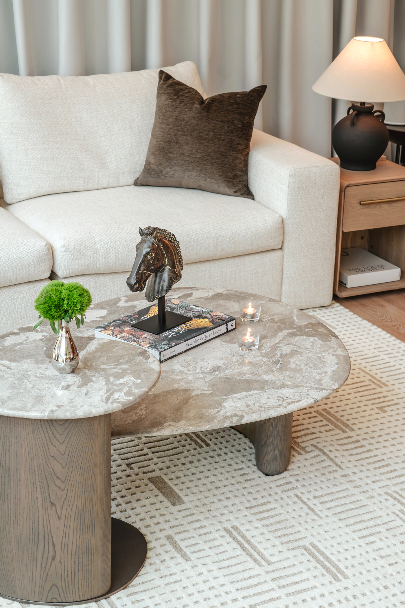 Senti Coffee Table Duo - Maple Brown Marble & Elmwood Base