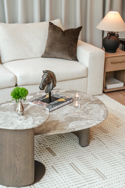Senti Coffee Table Duo - Maple Brown Marble & Elmwood Base