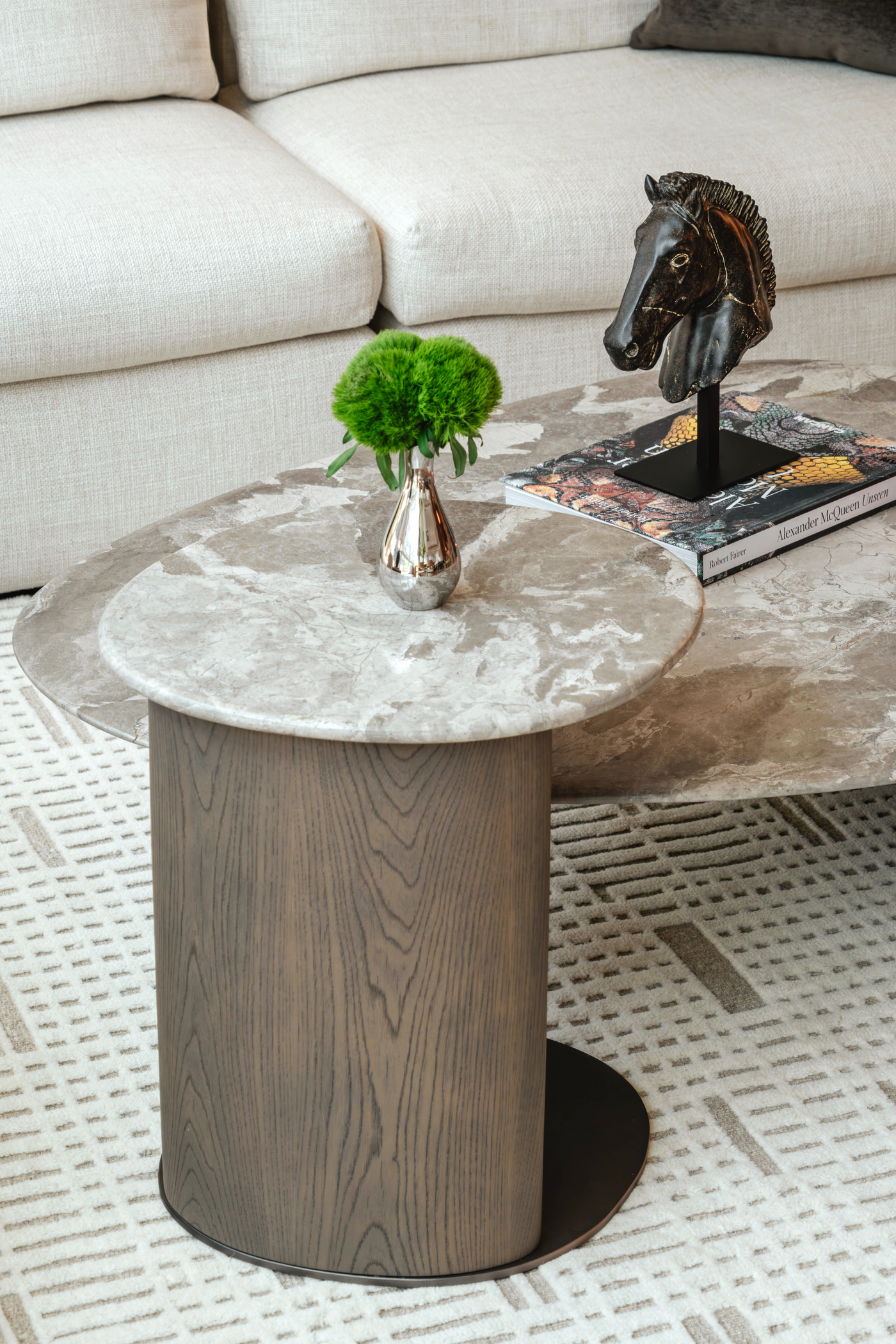 Senti Coffee Table Duo - Maple Brown Marble & Elmwood Base