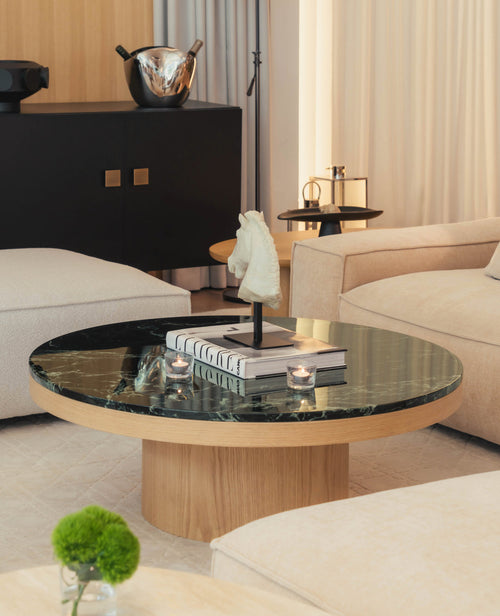 Orion Coffee Table – Italian Verde Alpi Marble & Oak Base