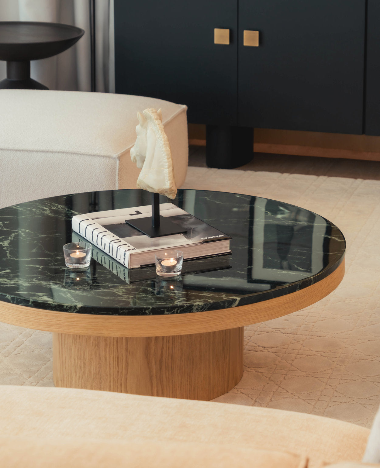 Orion Coffee Table – Italian Verde Alpi Marble & Oak Base