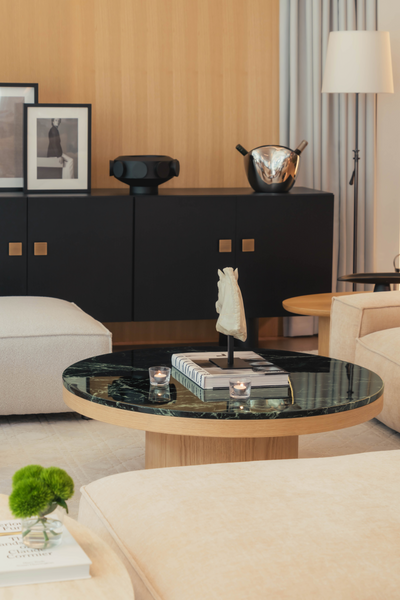 Orion Coffee Table – Italian Lapponia Green Marble & Oak Base