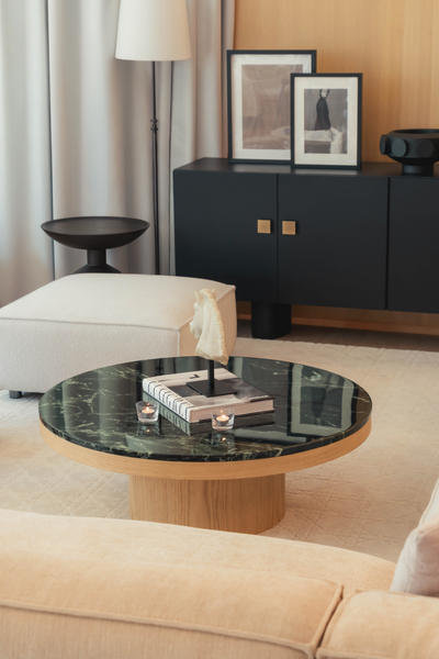 Orion Coffee Table – Italian Lapponia Green Marble & Oak Base