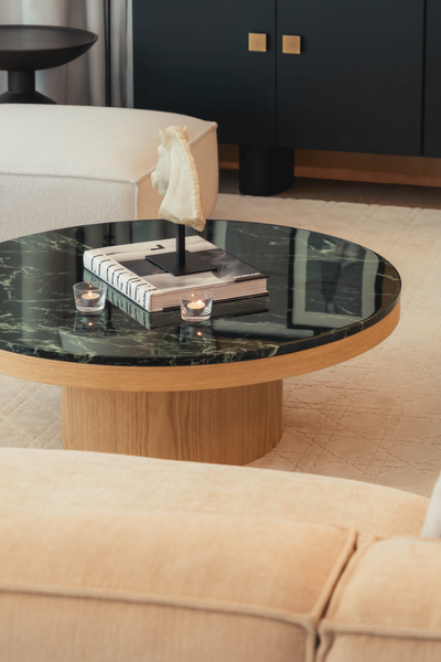 Orion Coffee Table – Italian Lapponia Green Marble & Oak Base