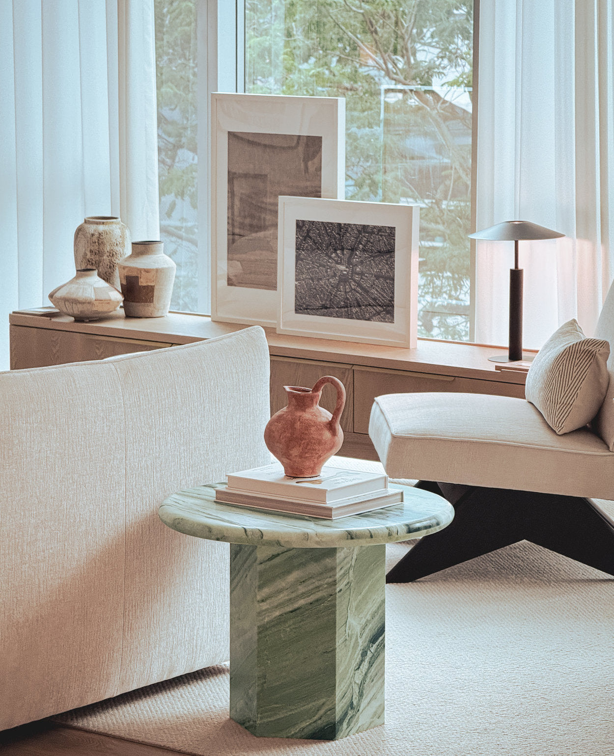 Paloma Round Side Table - Himalayan Green Marble