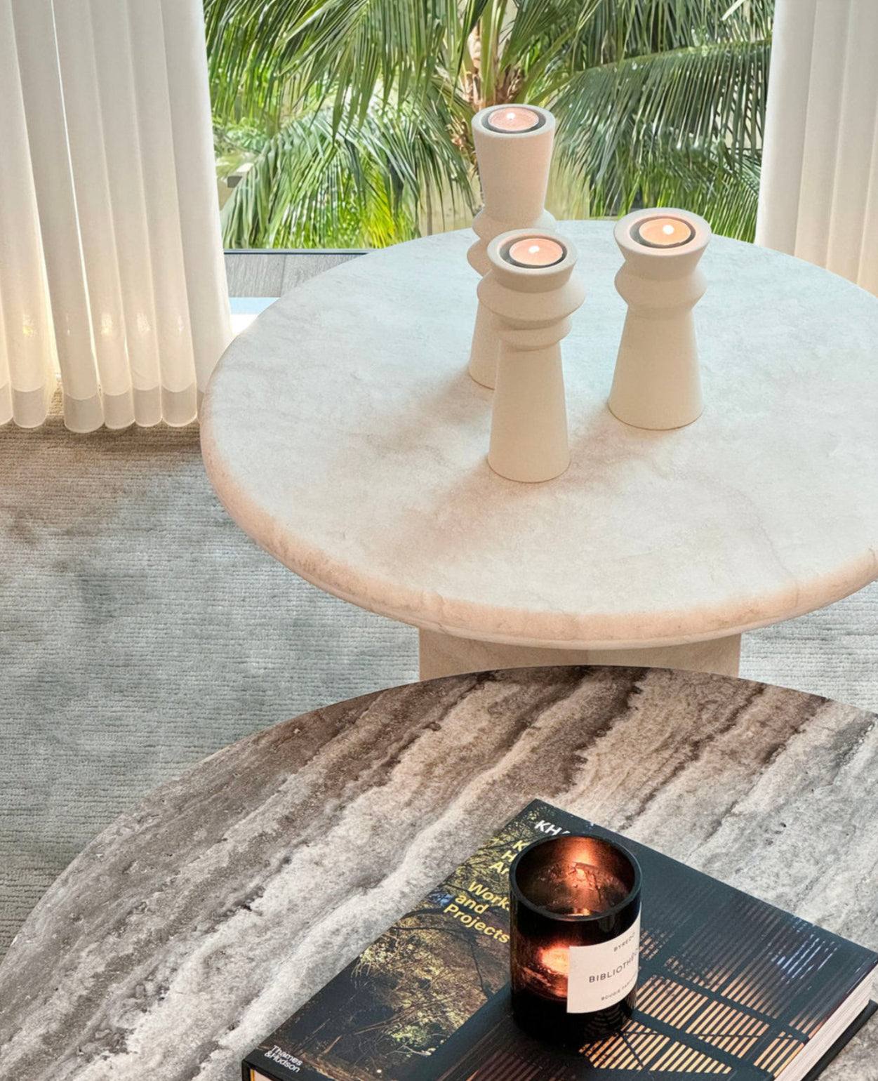 Paloma Round Side Table - Ivory Travertine