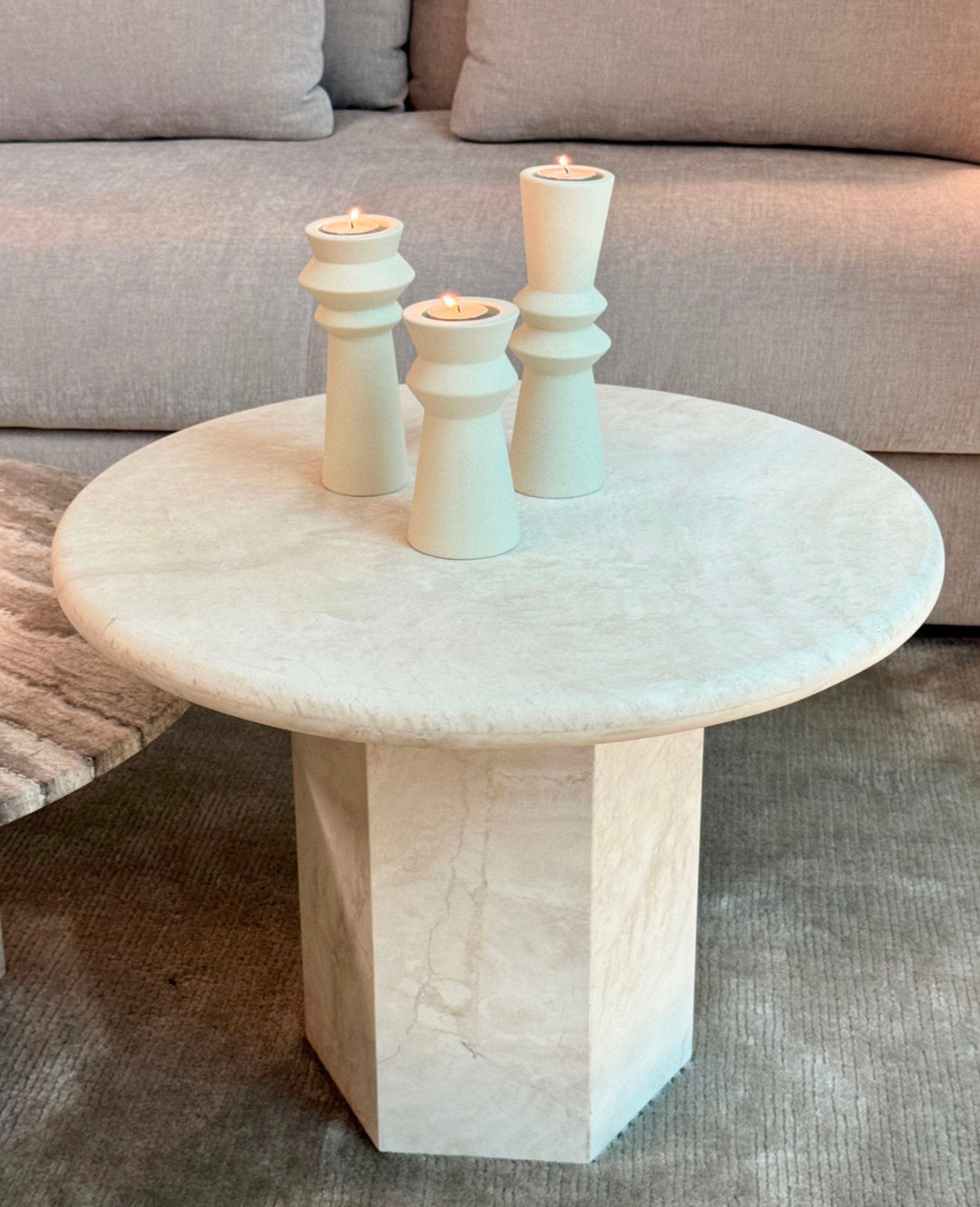 Paloma Round Side Table - Ivory Travertine