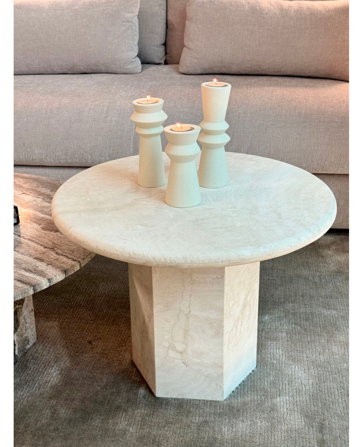 [NEW] Paloma Round Coffee Table - Ivory Travertine