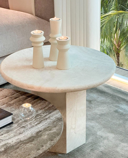 Paloma Round Side Table - Ivory Travertine