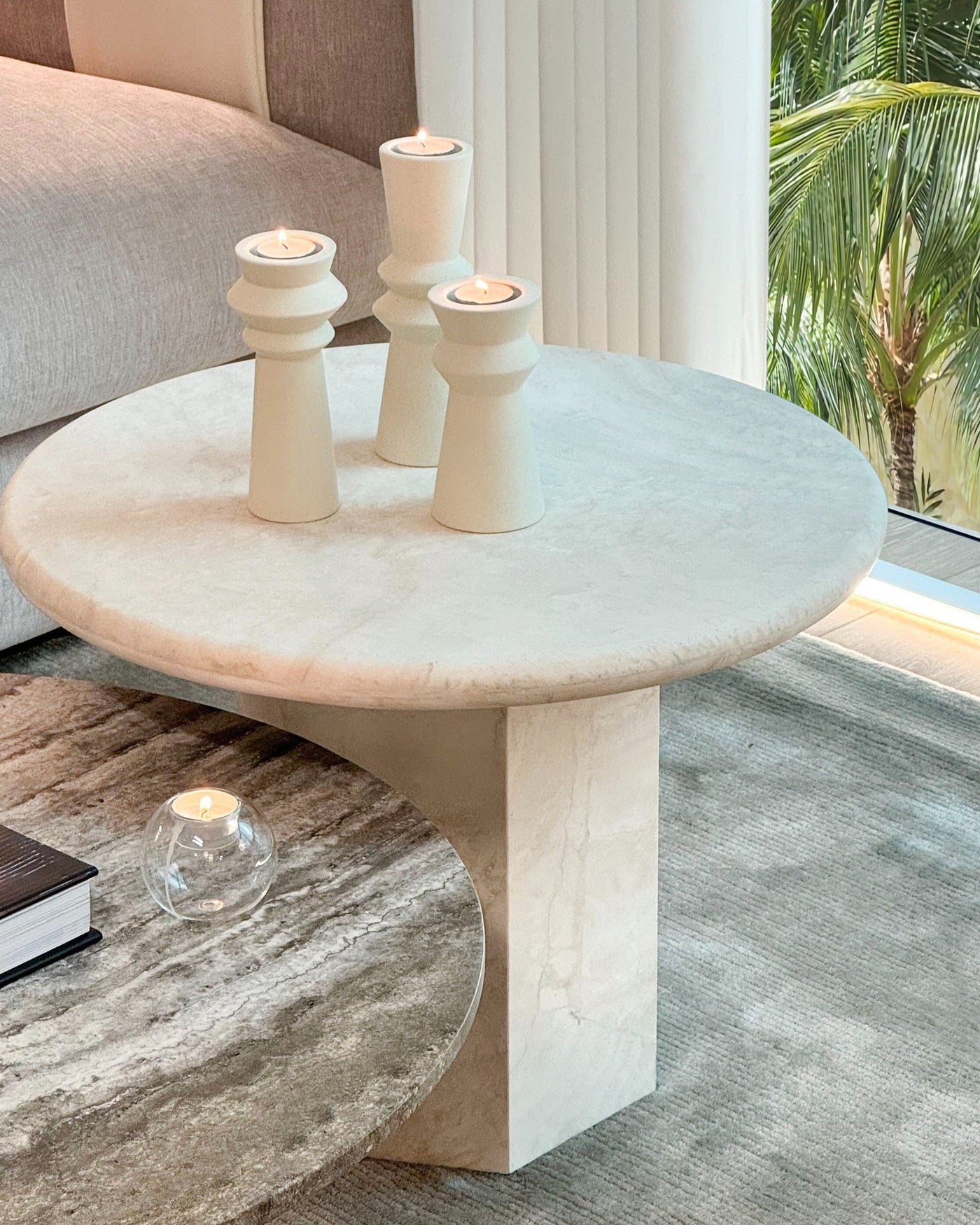 [NEW] Paloma Round Coffee Table - Ivory Travertine