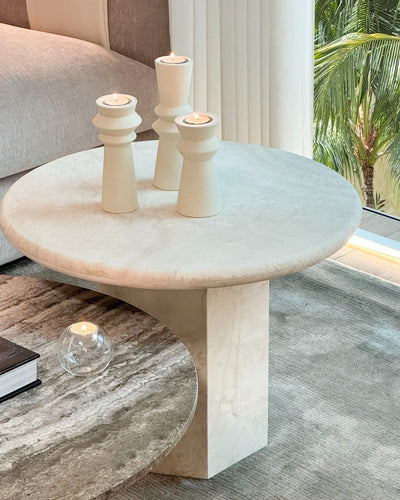 [NEW] Paloma Round Coffee Table - Ivory Travertine