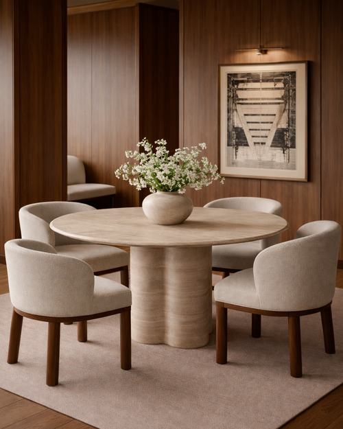 Rivage Round Travertine Dining Table — Italian Natural Stone
