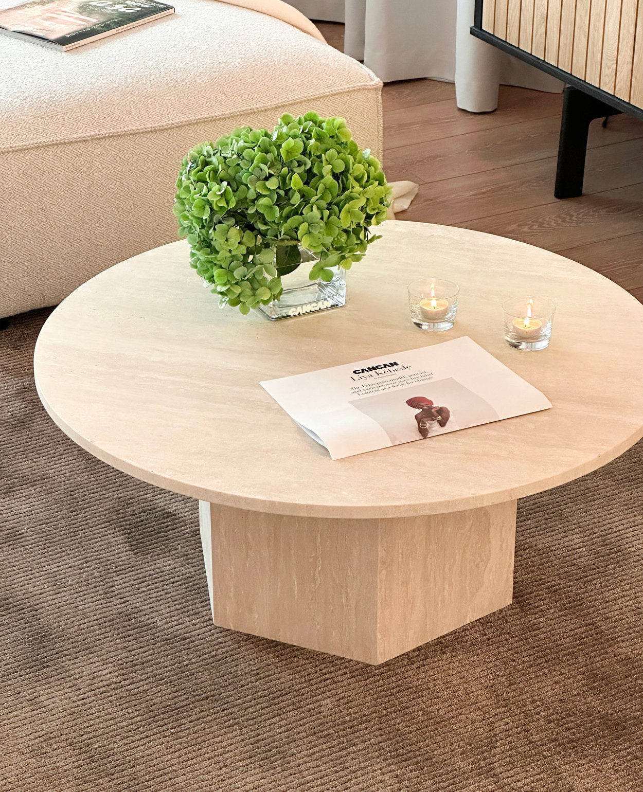 Rivoli Round Coffee Table - Ivory Travertine