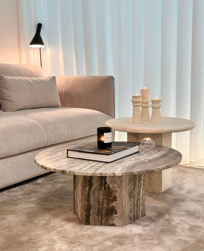 [NEW] Rivoli & Paloma Travertine Coffee Table - Nesting Pair