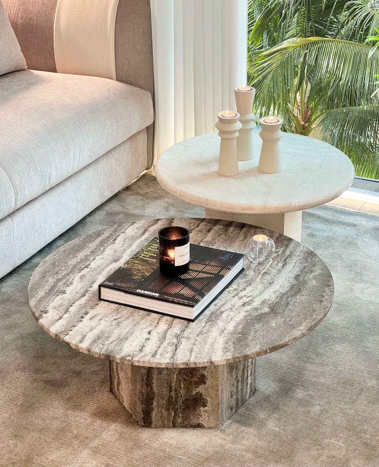 Rivoli & Paloma Travertine Coffee Table - Nesting Pair
