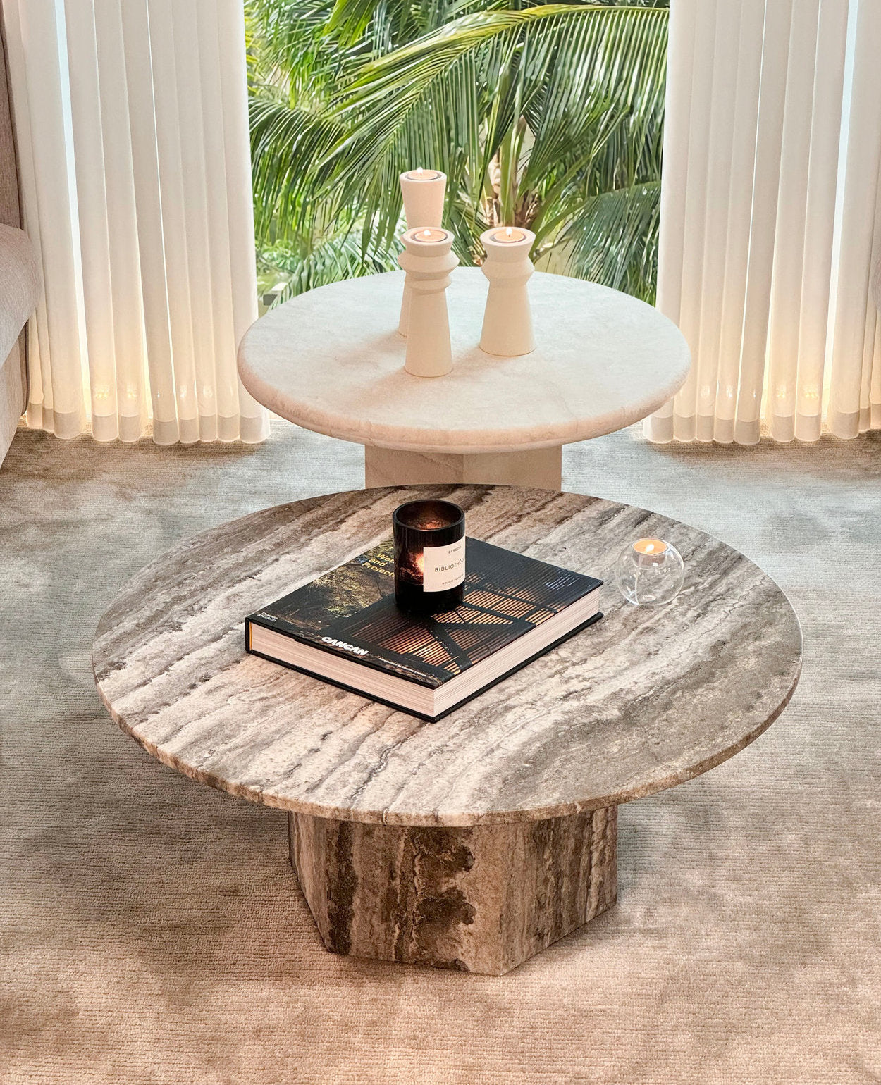 [NEW] Rivoli & Paloma Travertine Coffee Table - Nesting Pair