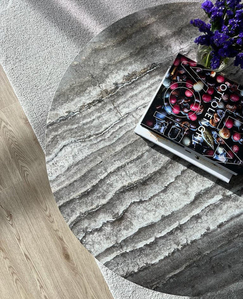 Rivoli Round Coffee Table - Silver Travertine