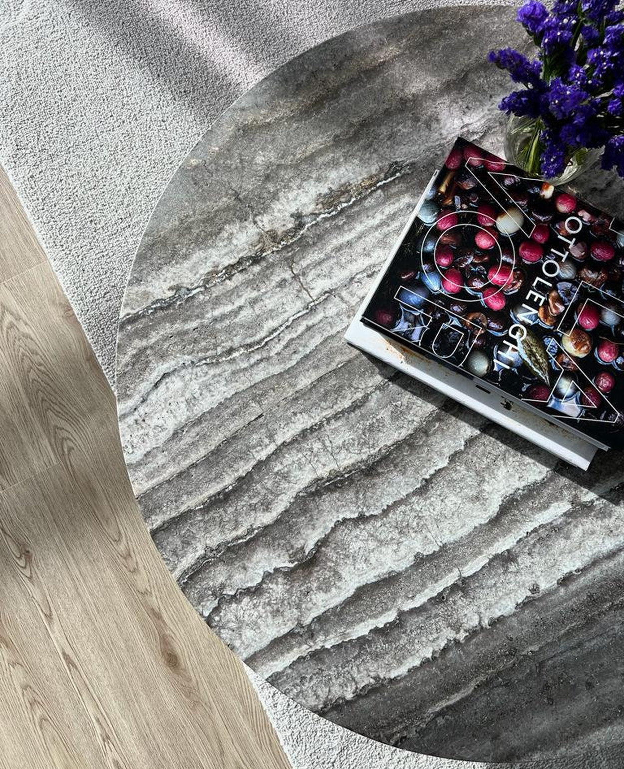 [NEW] Rivoli Round Coffee Table - Silver Travertine