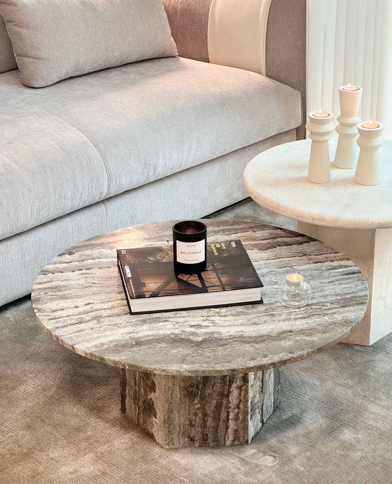 Rivoli Round Coffee Table - Silver Travertine