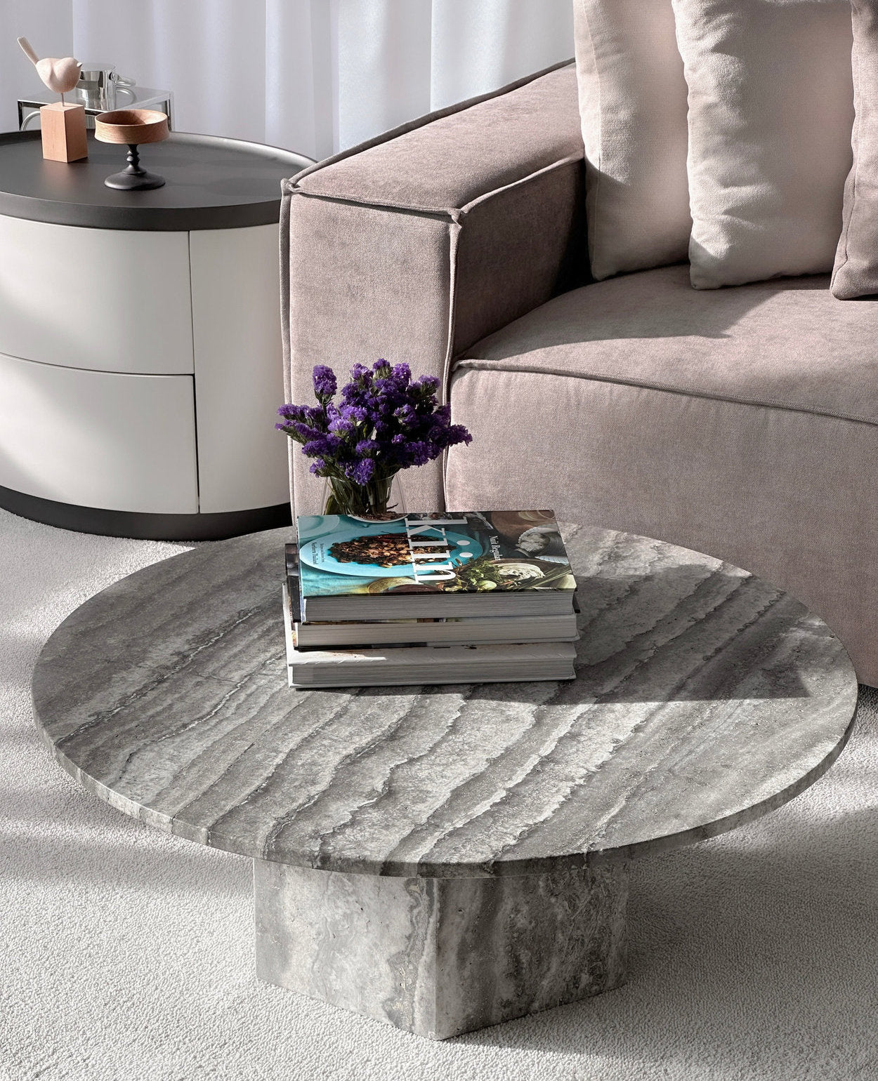 Rivoli Round Coffee Table - Silver Travertine