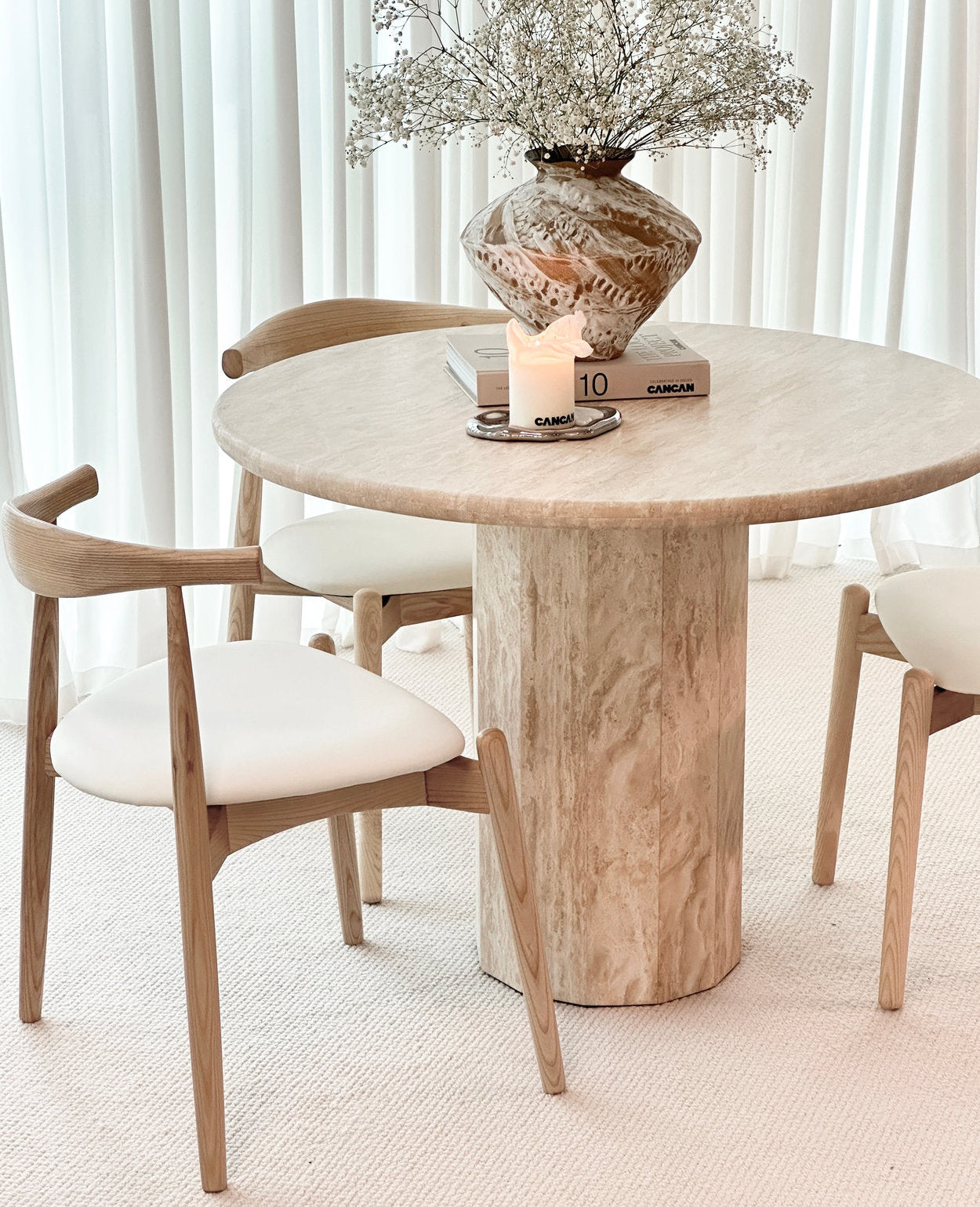 Sandro Round Travertine Dining Table