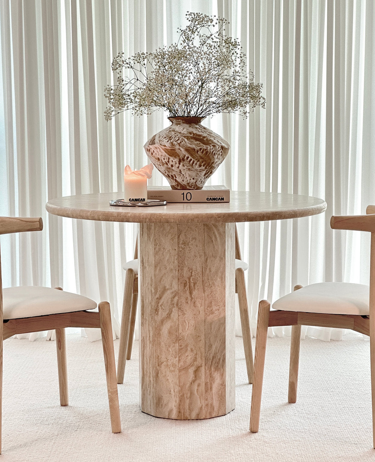 [NEW] Sandro Round Travertine Dining Table