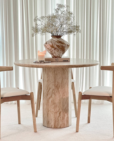 [NEW] Sandro Round Travertine Dining Table