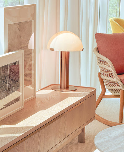 [NEW] Selene Table Lamp – Sculptural Dome Light in Alabaster & Brushed Metal