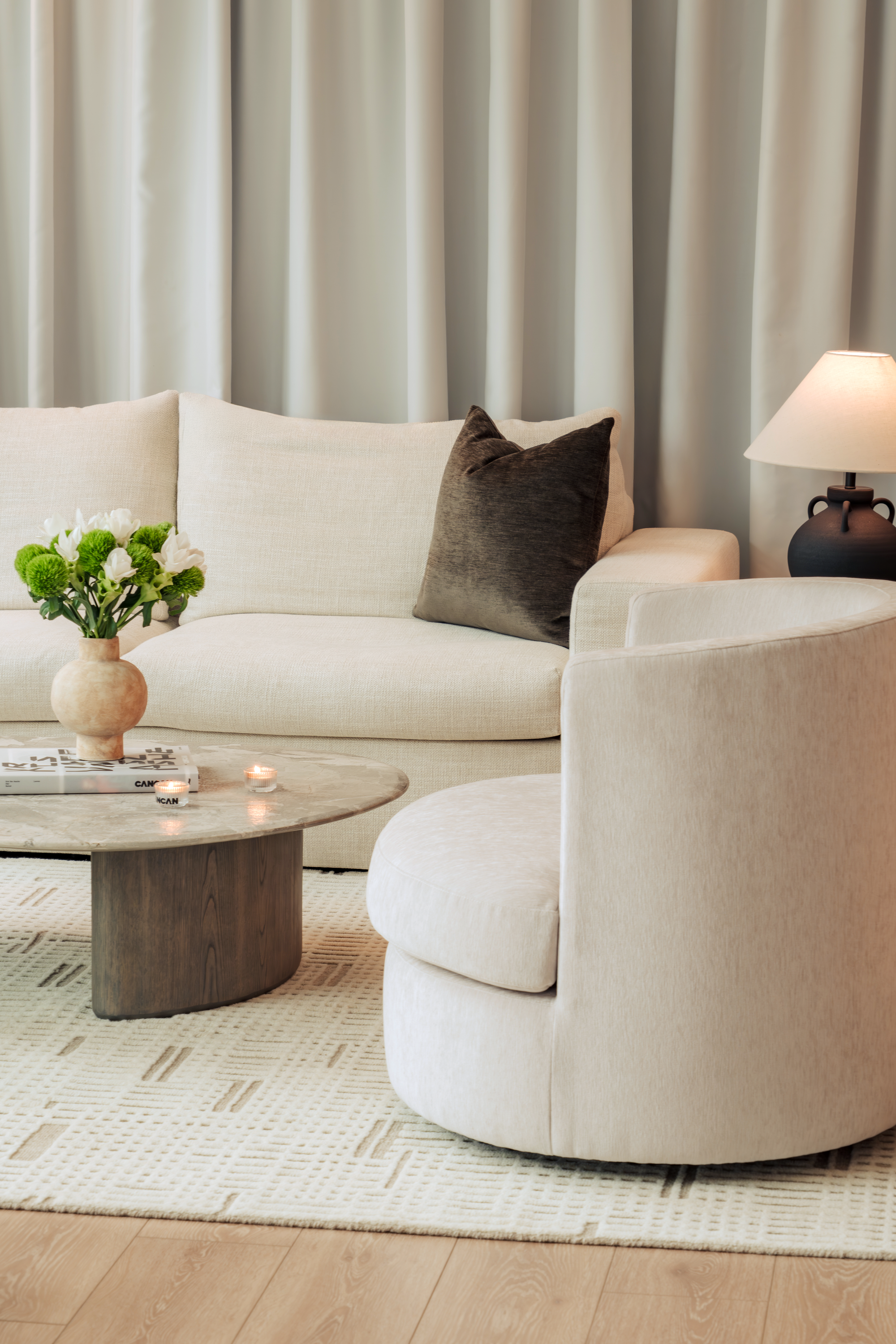 Senti Coffee Table Duo - Maple Brown Marble & Elmwood Base