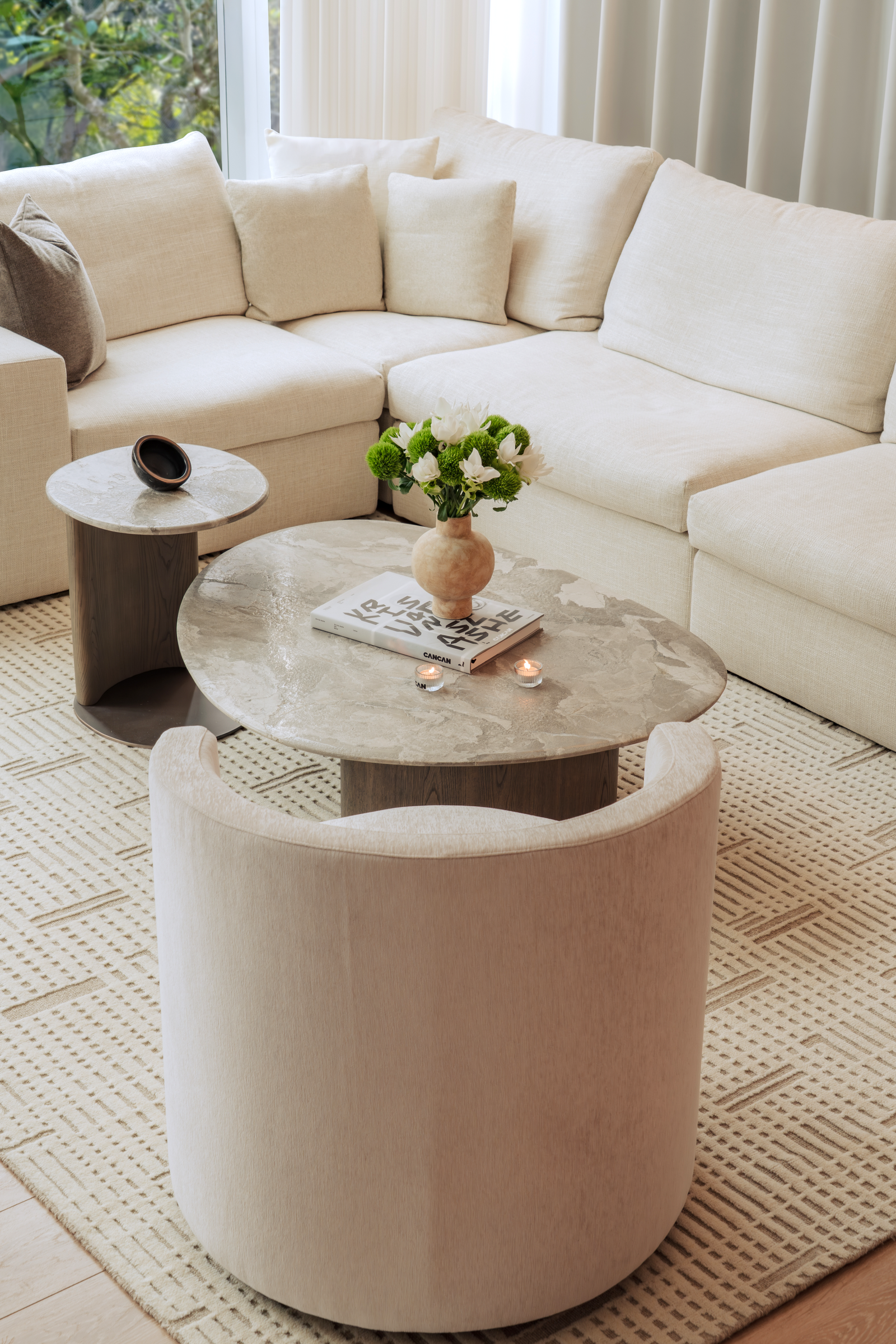 Senti Coffee Table - Maple Brown Marble & Elmwood Base