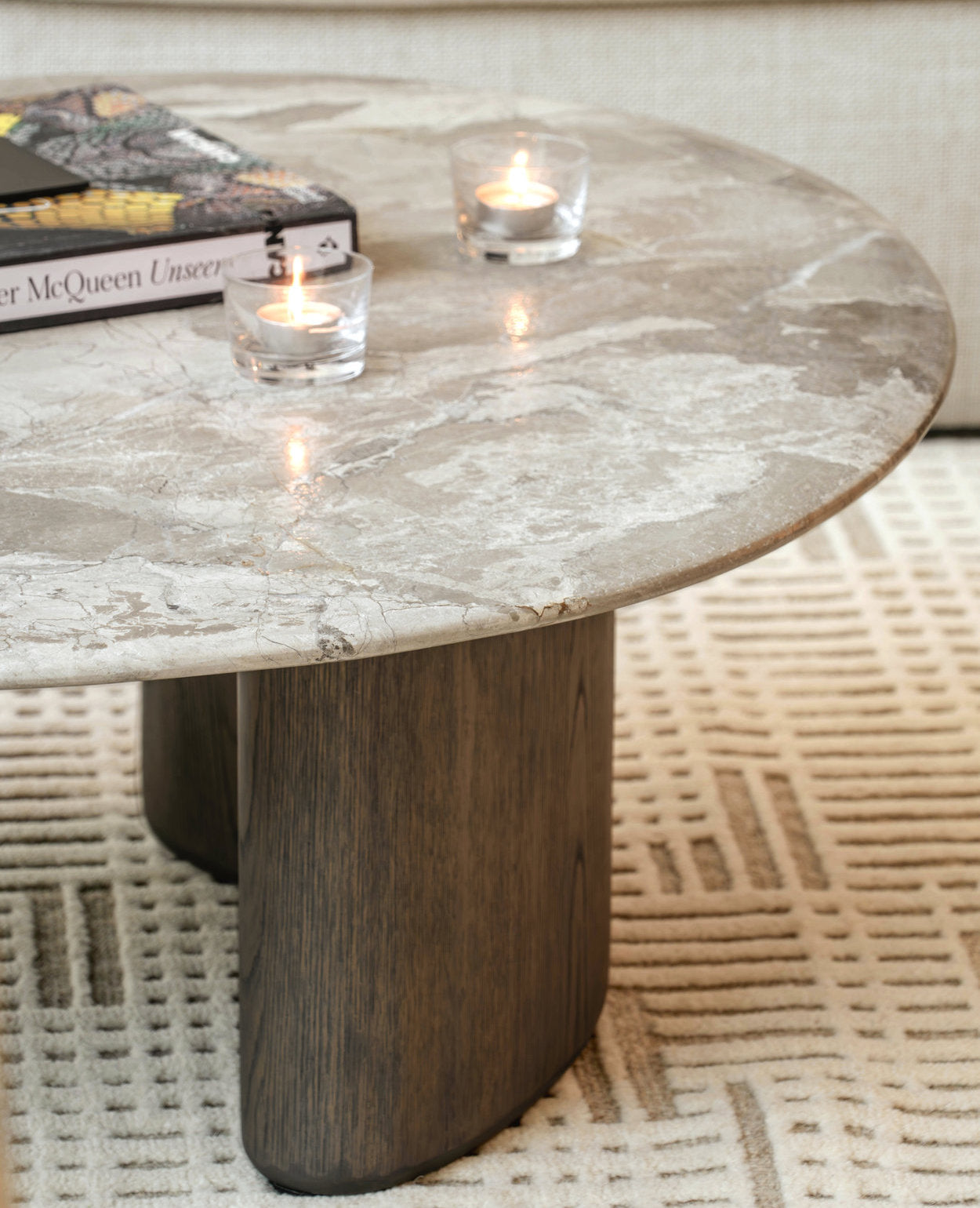 Senti Coffee Table Duo - Maple Brown Marble & Elmwood Base