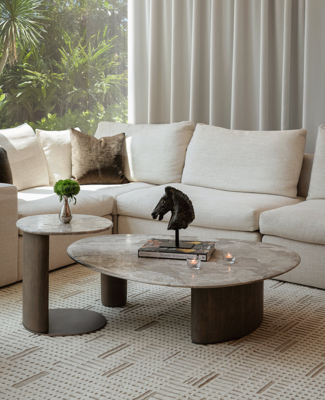 Senti Coffee Table - Maple Brown Marble & Elmwood Base
