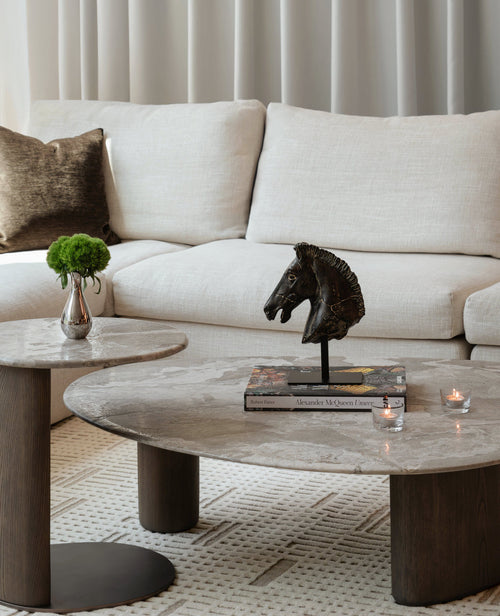 Senti Coffee Table Duo - Maple Brown Marble & Elmwood Base