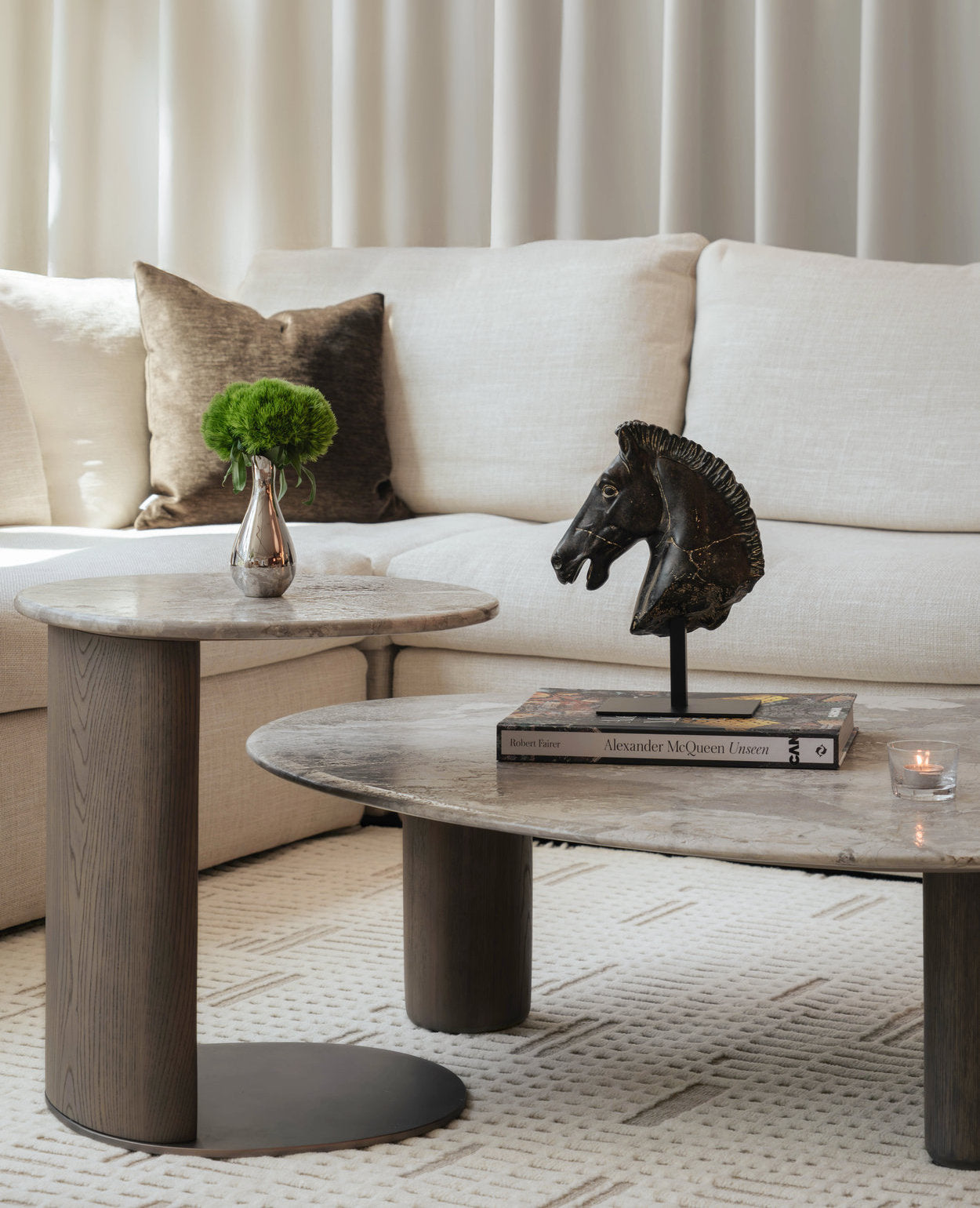 Senti Coffee Table Duo - Maple Brown Marble & Elmwood Base