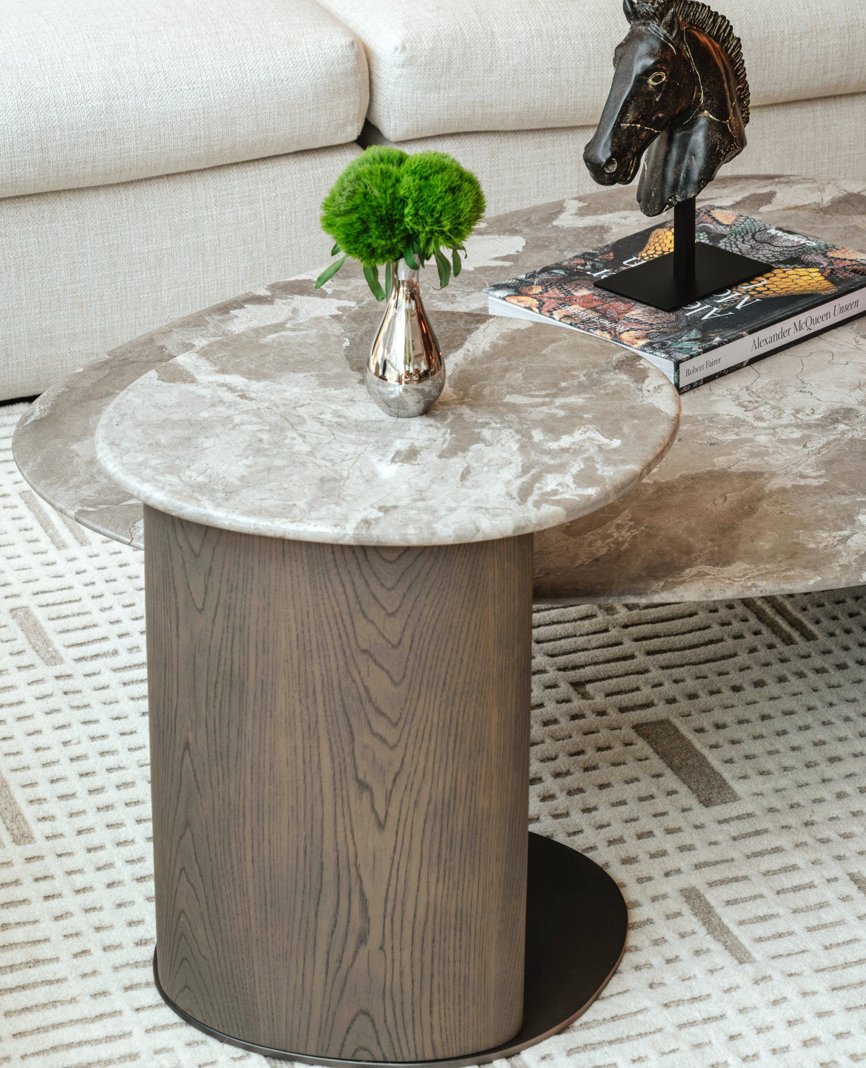 Senti Coffee Table Duo - Maple Brown Marble & Elmwood Base