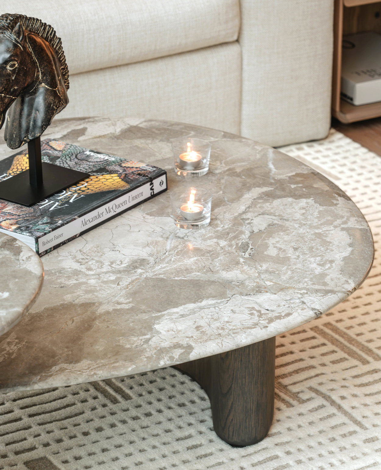 Senti Coffee Table Duo - Maple Brown Marble & Elmwood Base