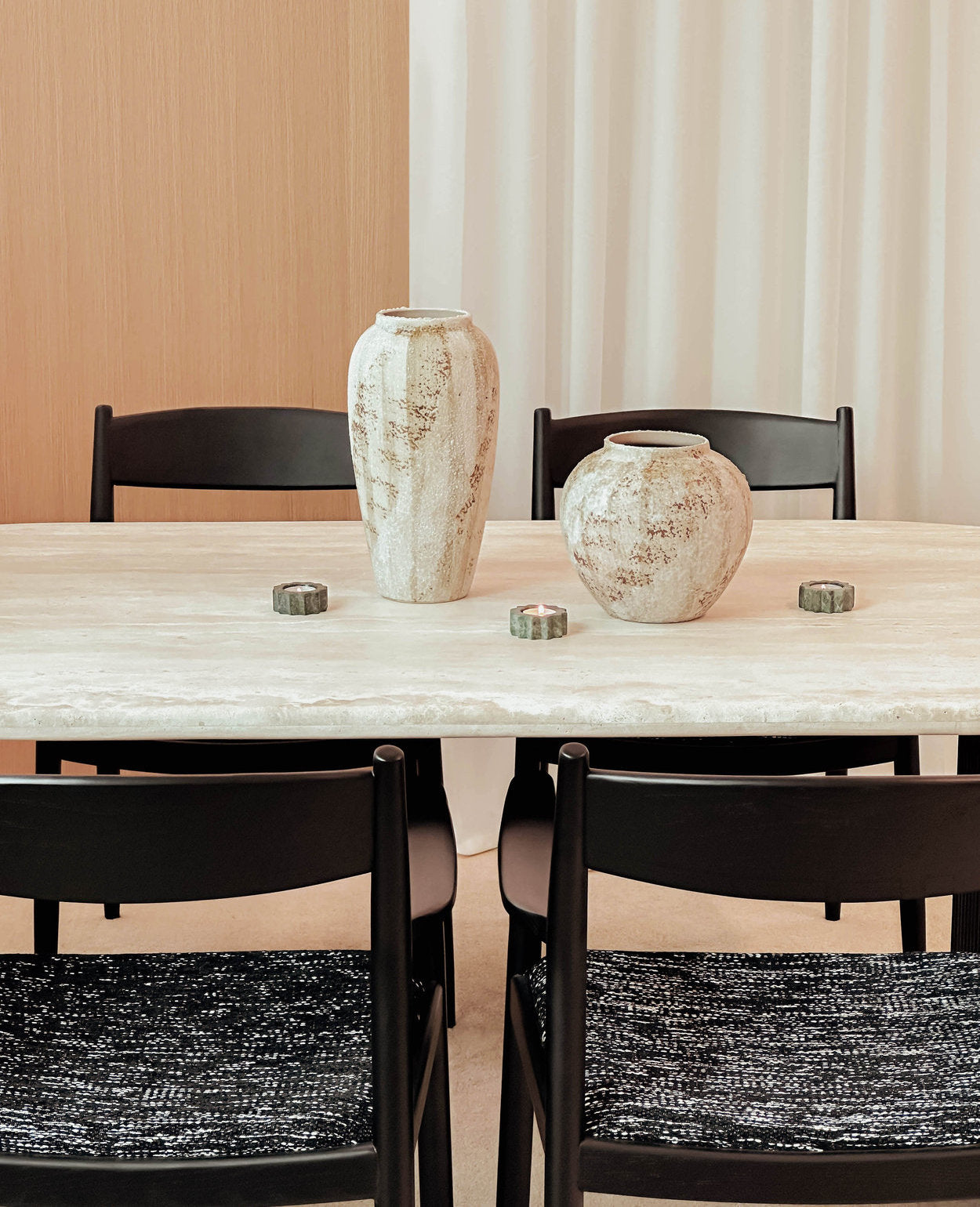 Thierry Travertine Dining Table - Black Leg