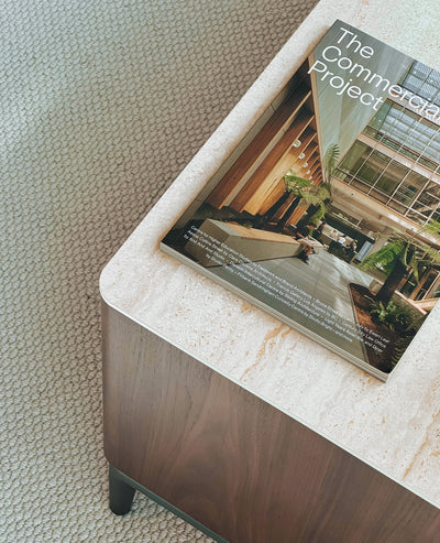 [NEW] Torres TV Console - Walnut & Ceramic‑Travertine Media Cabinet