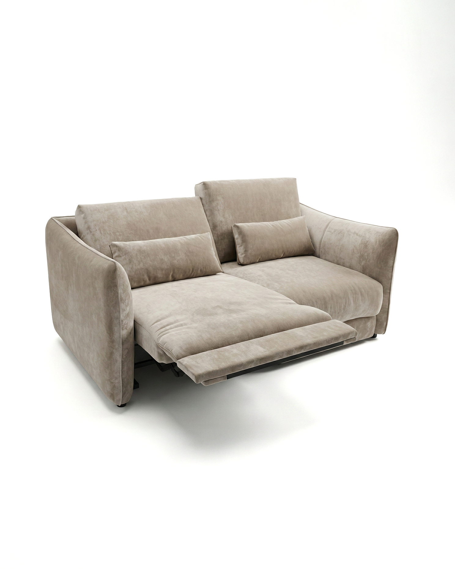 Beige sofa with a pull-out bed on a white background