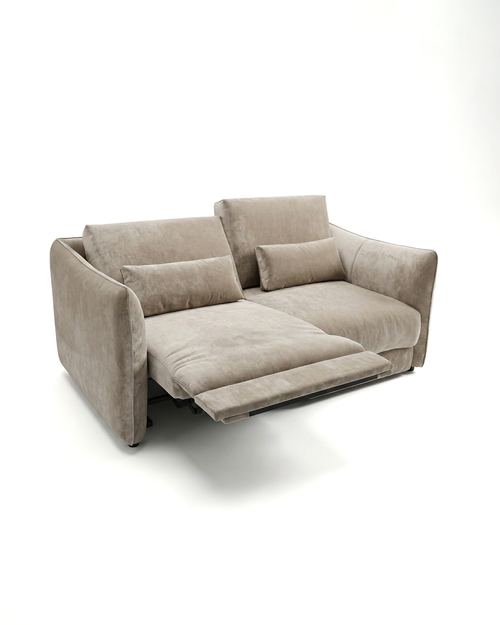 Beige sofa with a pull-out bed on a white background