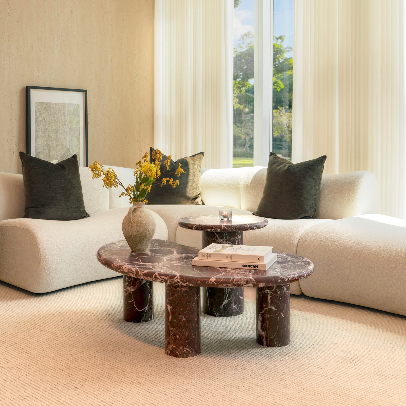 Vesper Marble Coffee Table Set in Rosso Levanto