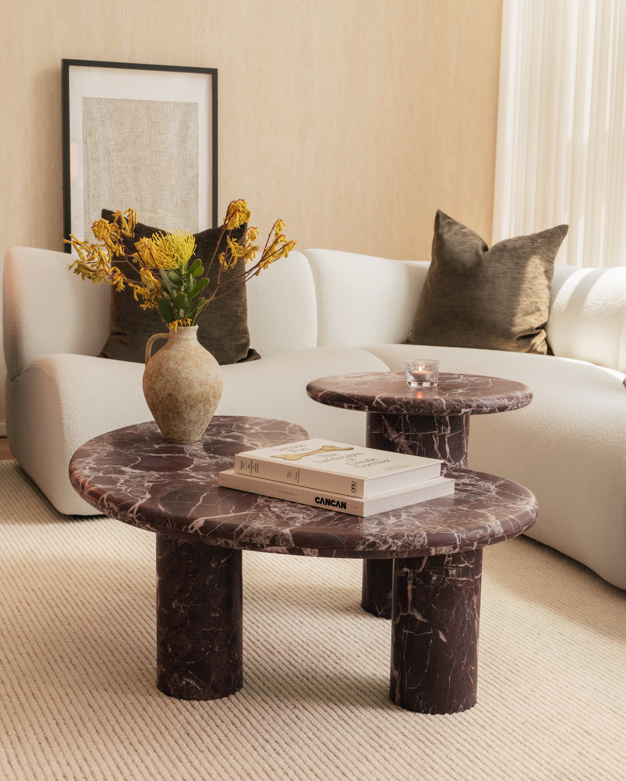 [NEW] Vesper Marble Coffee Table Set in Rosso Levanto