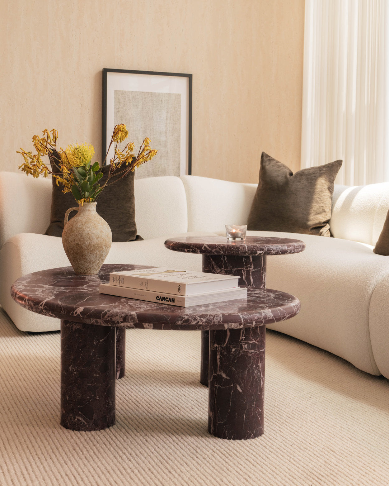 [NEW] Vesper Marble Coffee Table Set in Rosso Levanto