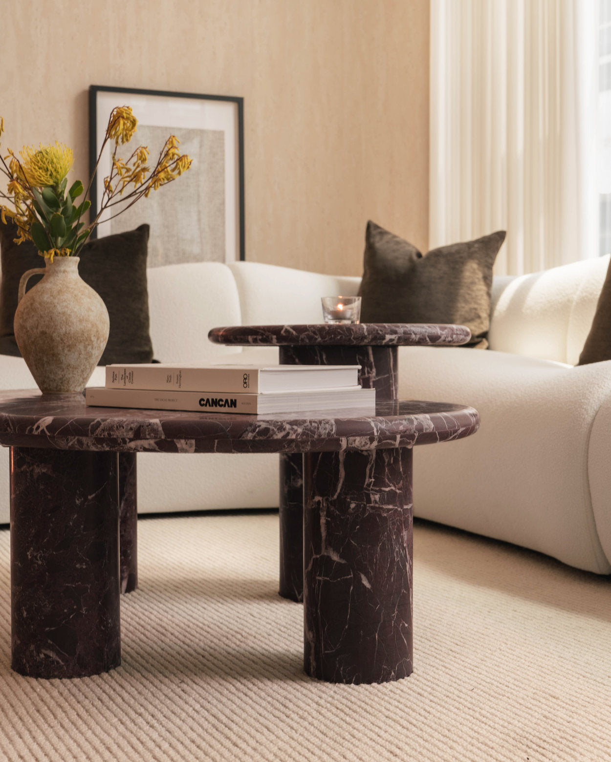 [NEW] Vesper Marble Coffee Table Set in Rosso Levanto
